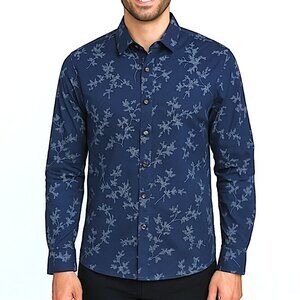 Men’s Alfani Button-Down Shirt – Blue with White Floral Print, Size Small (NWT)